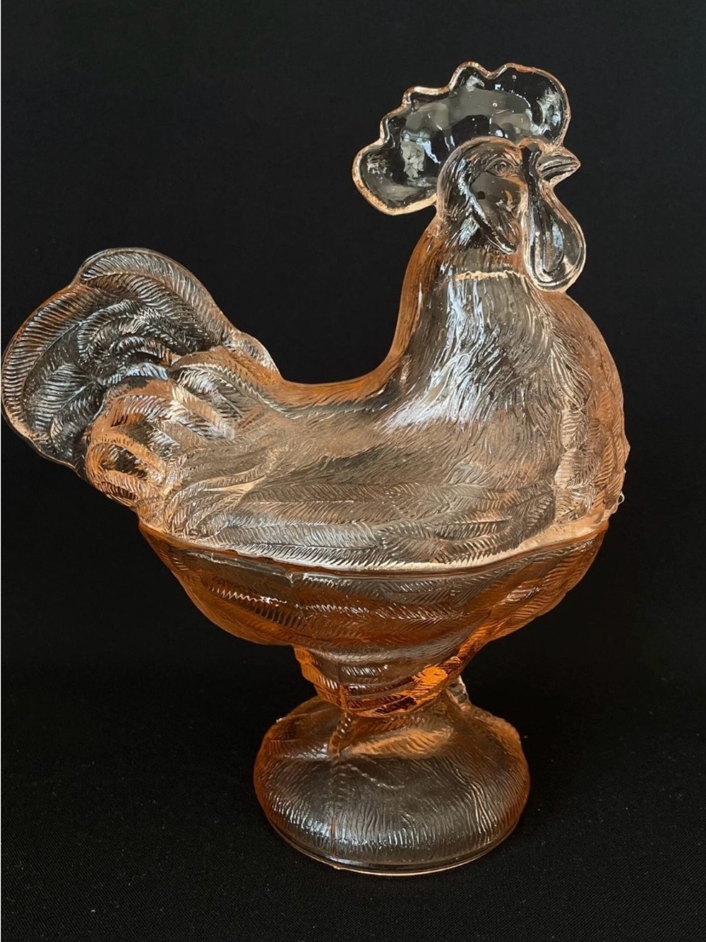 Glass Rooster Candy Dish - pink glass Home Art